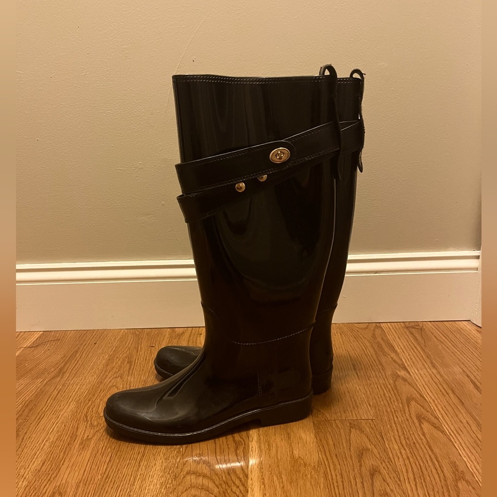 Coach rain boots with gold hardware